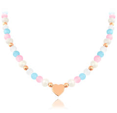 MINET Rose gold strieborný náhrdelník s prírodnými perlami a farebnými guličkami - Ag 925/1000 21,60g