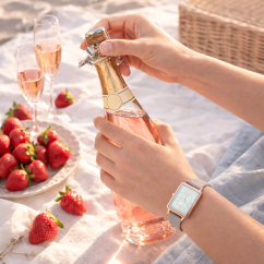 MINET Rosegold dámské hodinky SIENA s šedým koženým řemínkem