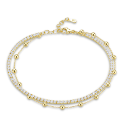 MINET Elegantný dvojitý pozlátený strieborný náramok s bielym zirkónom