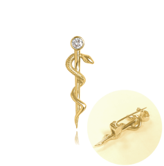 MINET Pozlátená strieborná brošňa Aeskulapova palica s bielym zirkónom