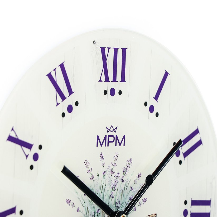 Nástěnné skleněné hodiny s tichým chodem MPM Provence - E09.4376