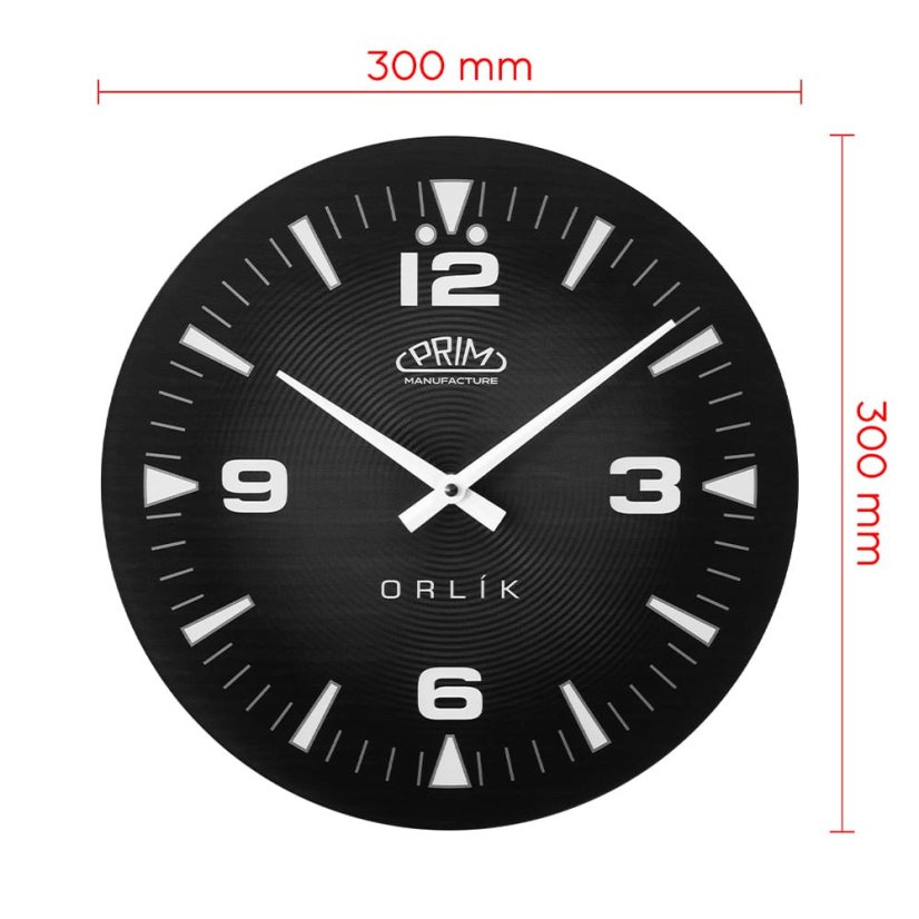 Skleněné nástěnné hodiny Prim Orlík III - černé - E09.5541.9090