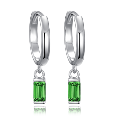 MINET Strieborné náušnice krúžky s visiacimi zelenými zirkónmi