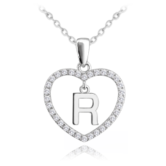 MINET Strieborný náhrdelník písmeno v srdiečku "R" so zirkónmi