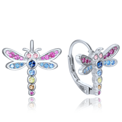 MINET Stříbrné dětské náušnice vážka se zirkony