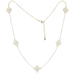 MINET Pozlátený strieborný náhrdelník štvorlístky s bielou perleťou