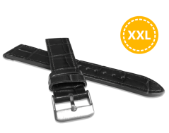 LAVVU XXL Prodloužený černý prošitý řemínek CROCO z luxusní kuže Top Grain - 18 XXL