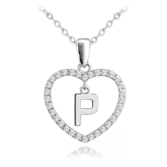 MINET Stříbrný náhrdelník písmeno v srdíčku "P" se zirkony
