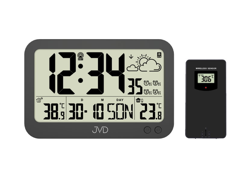 Digitální rádiem řízené hodiny s předpovědí počasí JVD RB3565.1