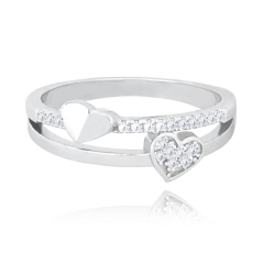 MINET Stříbrný srdíčkový prsten LOVE se zirkony vel. 54