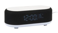 Stolové hodiny s budíkom, nabíjačkou smartfónov a Bluetooth reproduktorom 6033BK Karlsson 20cm