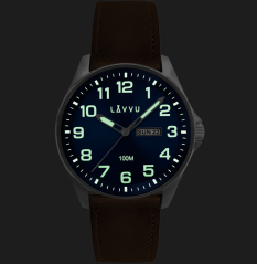 LAVVU Ocelové pánské hodinky BERGEN Blue / Top Grain Leather se svítícími čísly