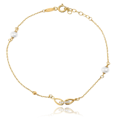 MINET Zlatý náramek s přírodními perlami a zirkony Au 585/1000 1,65g