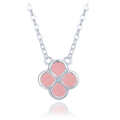 MINET Stříbrný náhrdelník čtyřlístek s jadeitem