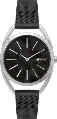 MINET Stříbrno-černé dámské hodinky ICON BLACK PEARL MESH