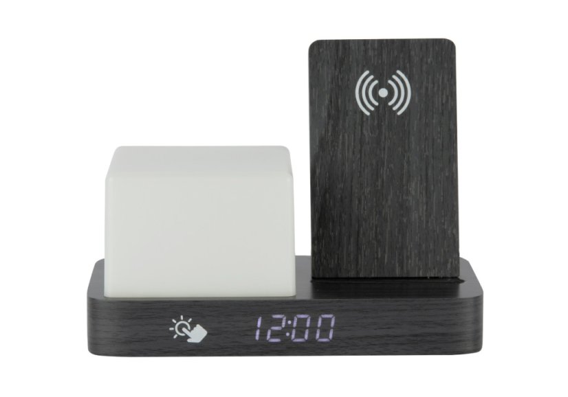 Digitálne stolné hodiny 6079BK Karlsson s lampou a nabíjačkou smartfónov 20cm