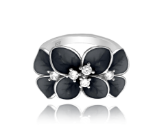 Černý rozkvetlý stříbrný prsten MINET FLOWERS s bílými zirkony vel. 59 JMAS5034BR59