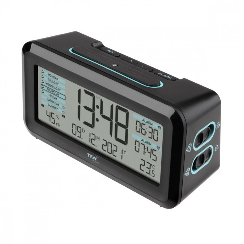 TFA 60.2562.01.GB - Rádiem řízený digitální budík BOXX2 s automatickým podsvícením