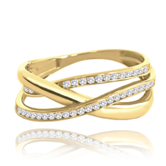 MINET Zlatý zapletený prsten s bílými zirkony Au 585/1000 vel. 62 - 2,50g