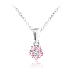 MINET Strieborný náhrdelník KYTIČKA s ružovými zirkónmi