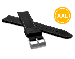 LAVVU XXL Prodloužený prošitý černý řemínek SPORT z luxusní kůže Top Grain - 22 XXL