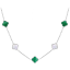 MINET Strieborný náhrdelník ŠTVORLÍSTKY s bielou perleťou a malachitom Ag 925/1000 11,80g
