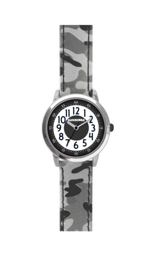 Svietiace šedé chlapčenské hodinky CLOCKODILE ARMY s maskáčovým vzorom CWB0032