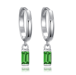 MINET Stříbrné náušnice kroužky s visícími zelenými zirkony