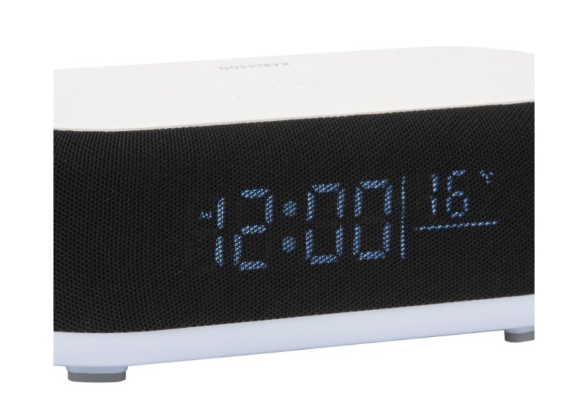 Stolové hodiny s budíkom, nabíjačkou smartfónov a Bluetooth reproduktorom 6033BK Karlsson 20cm