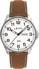 Ocelové pánské hodinky LAVVU BERGEN White / Top Grain Leather se svítícím číselníkem  LWM0143