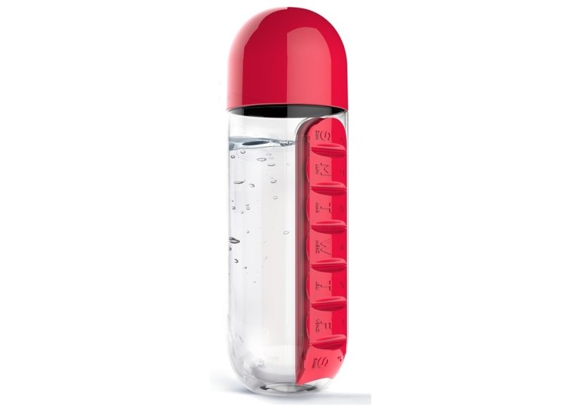 ASOBU multifunkční týdenní dávkovací láhev Pill Organizer červená 600ml