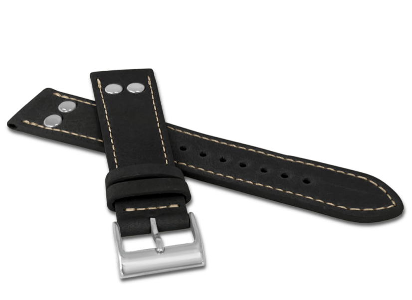 LAVVU Černý pilotní řemínek PILOT z luxusní kůže Top Grain - 18 LAVVU Černý pilotní řemínek PILOT z luxusní kůže Top Grain - 18