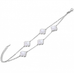 MINET Strieborný náramok štvorlístky s bielou perleťou