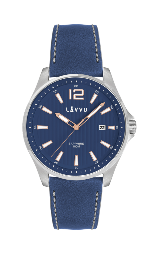 Pánske hodinky so zafírovým sklom LAVVU NORDKAPP Blue / Top Grain Leather LWM0164