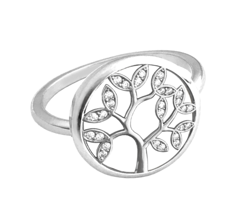 MINET Stříbrný prsten STROM ŽIVOTA s bílými zirkony vel. 58