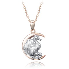 MINET Stříbrný náhrdelník drak na měsíci v kombinaci s rosegold