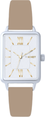 MINET Stříbrné dámské hodinky SIENA s béžovým řemínkem