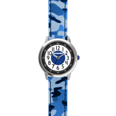 CLOCKKODIEL Svietiace modré chlapčenské detské hodinky ARMY s maskáčovým vzorom