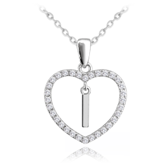 MINET Stříbrný náhrdelník písmeno v srdíčku "I" se zirkony