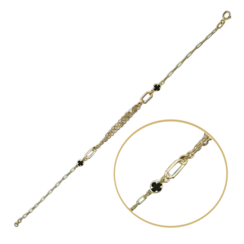 MINET Zlatý náramek čtyřlístek s onyxem Au 585/1000 2,00g