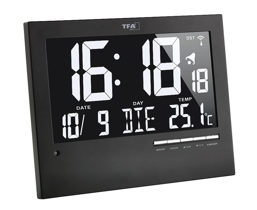 TFA 60.4508 - Rádiom riadené nástenné hodiny s češtinou a automatickým podsvietením