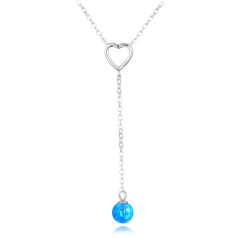 MINET Stříbrný náhrdelník visící kulička s modrým opálkem a zirkonem