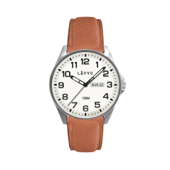 LAVVU Ocelové pánské hodinky BERGEN White / Top Grain Leather se svítícím číselníkem