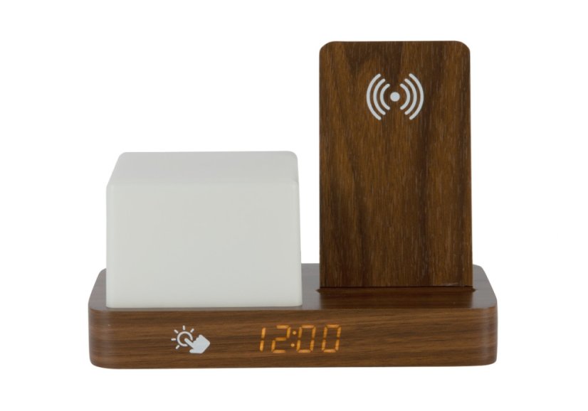 Digitálne stolné hodiny 6079DW Karlsson s lampou a nabíjačkou smartfónov 20cm