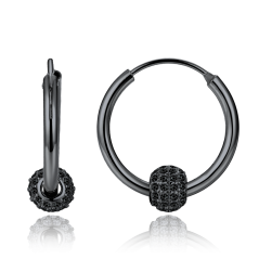 MINET Elegantní černě rhodiované stříbrné náušnice se zirkony