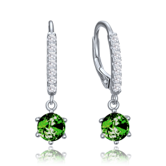 MINET Elegantné strieborné náušnice so zelenými a bielymi zirkónmi