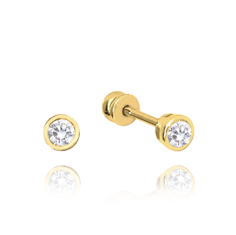 MINET Zlaté náušnice na šroubek s bílými zirkony Au 585/1000 1,25g