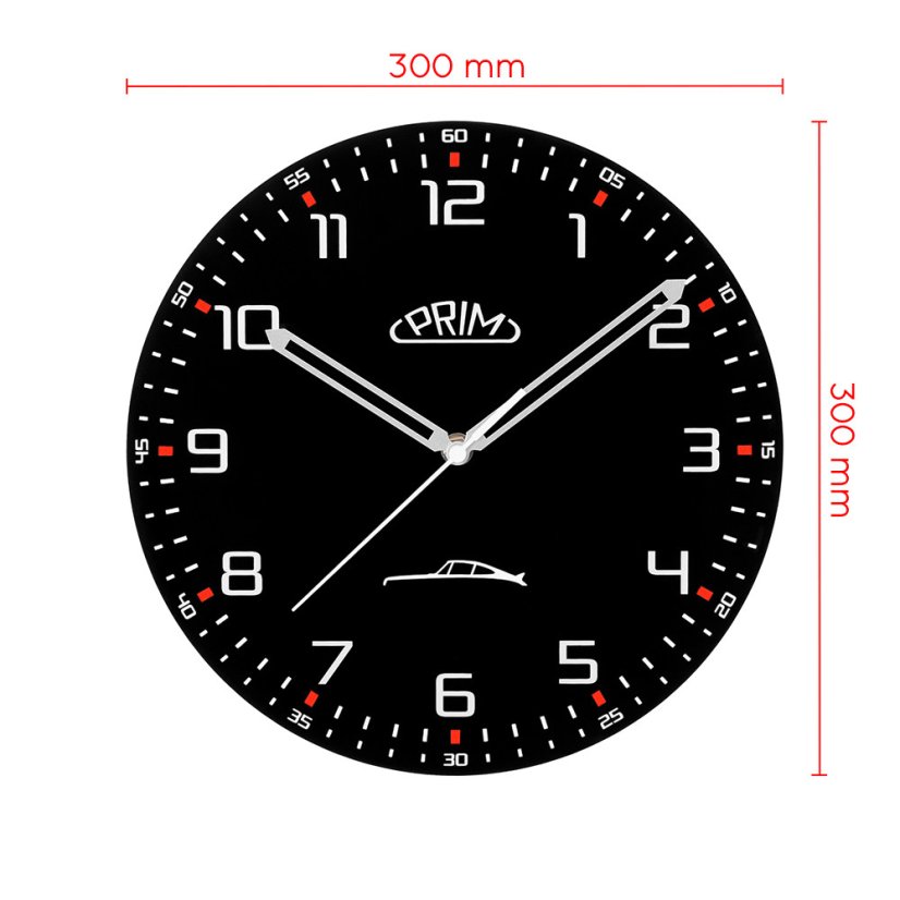 Sklenené nástenné hodiny s tichým chodom PRIM Speedline - čierno-biele - E09.5530.9000