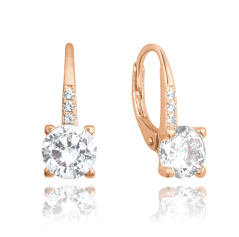 MINET Rose gold elegantné strieborné náušnice s bielym zirkónom