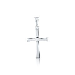 Zlatý přívěsek z bílého zlata se zirkony křížek ZP0402XJ70-9400 (585/1000) 0,94g